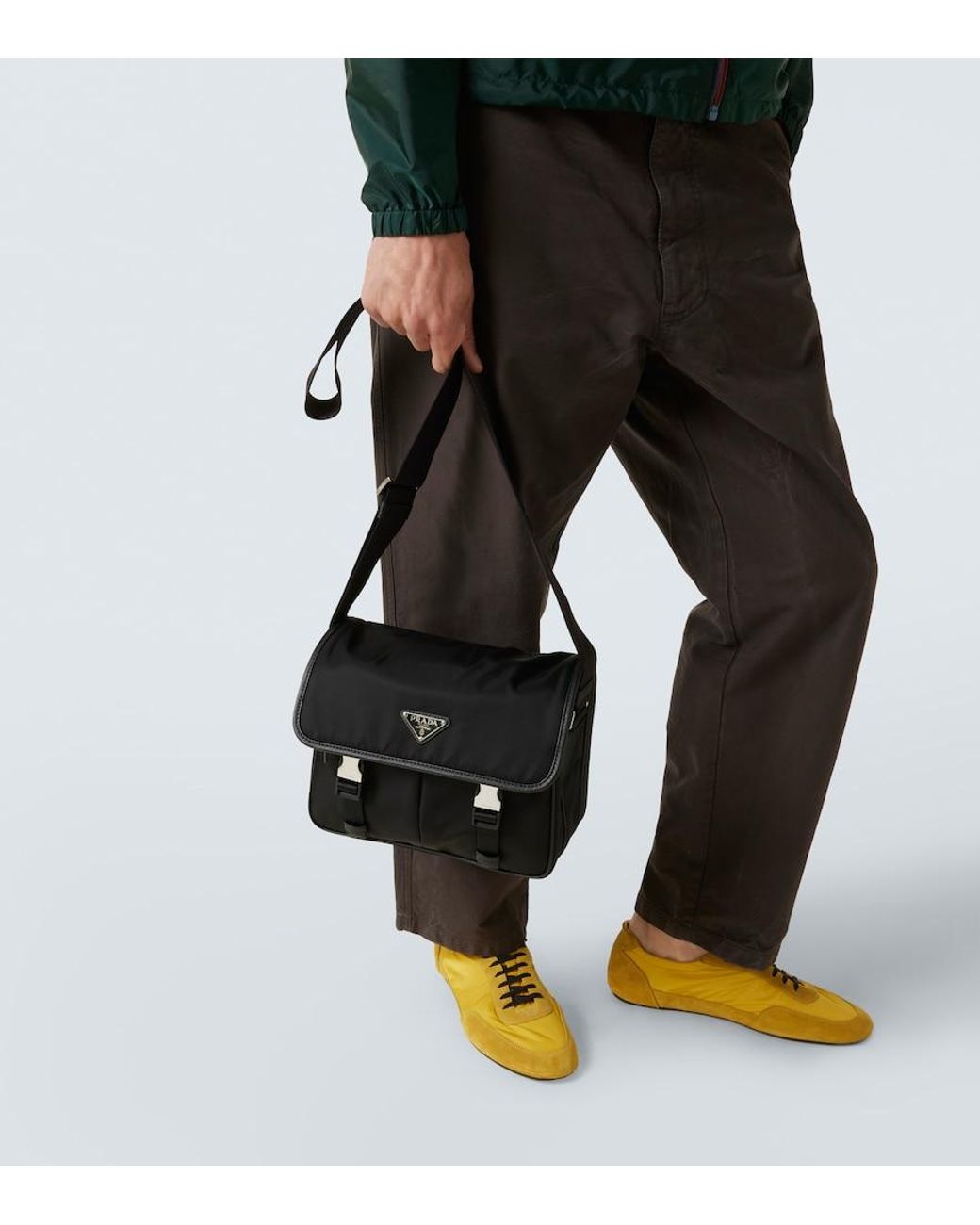 Prada Black Re-Nylon Leather-Trimmed Shoulder Bag for men