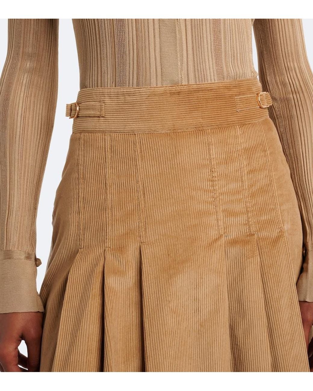 Gabriela Hearst Brown Wesley Pleated Cotton Corduroy Midi Skirt