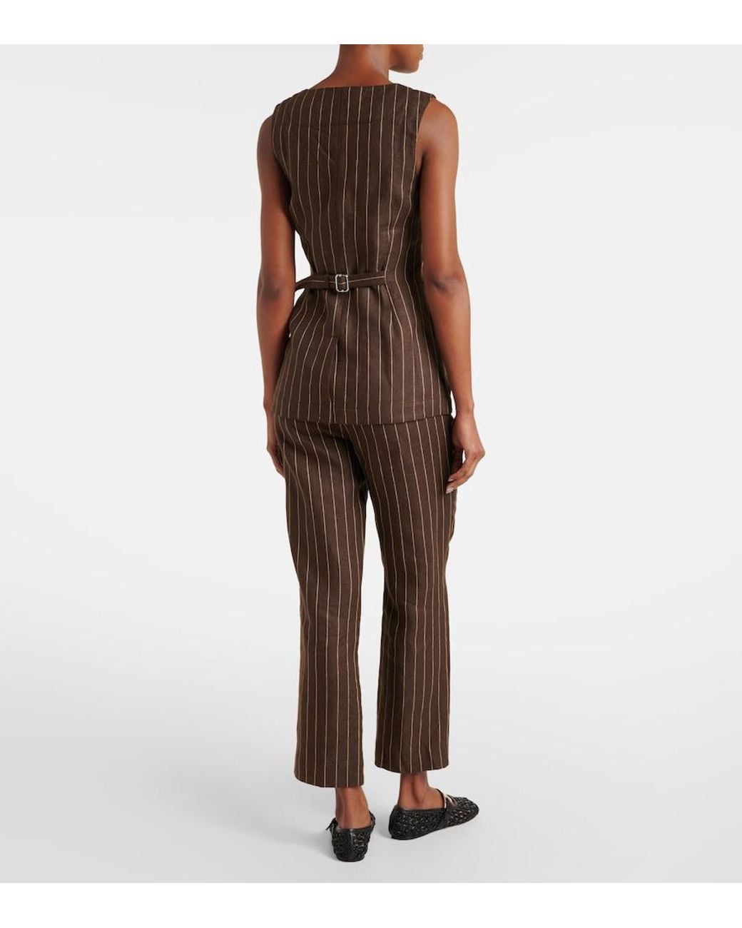 Posse Brown Emma Pinstripe Linen Top