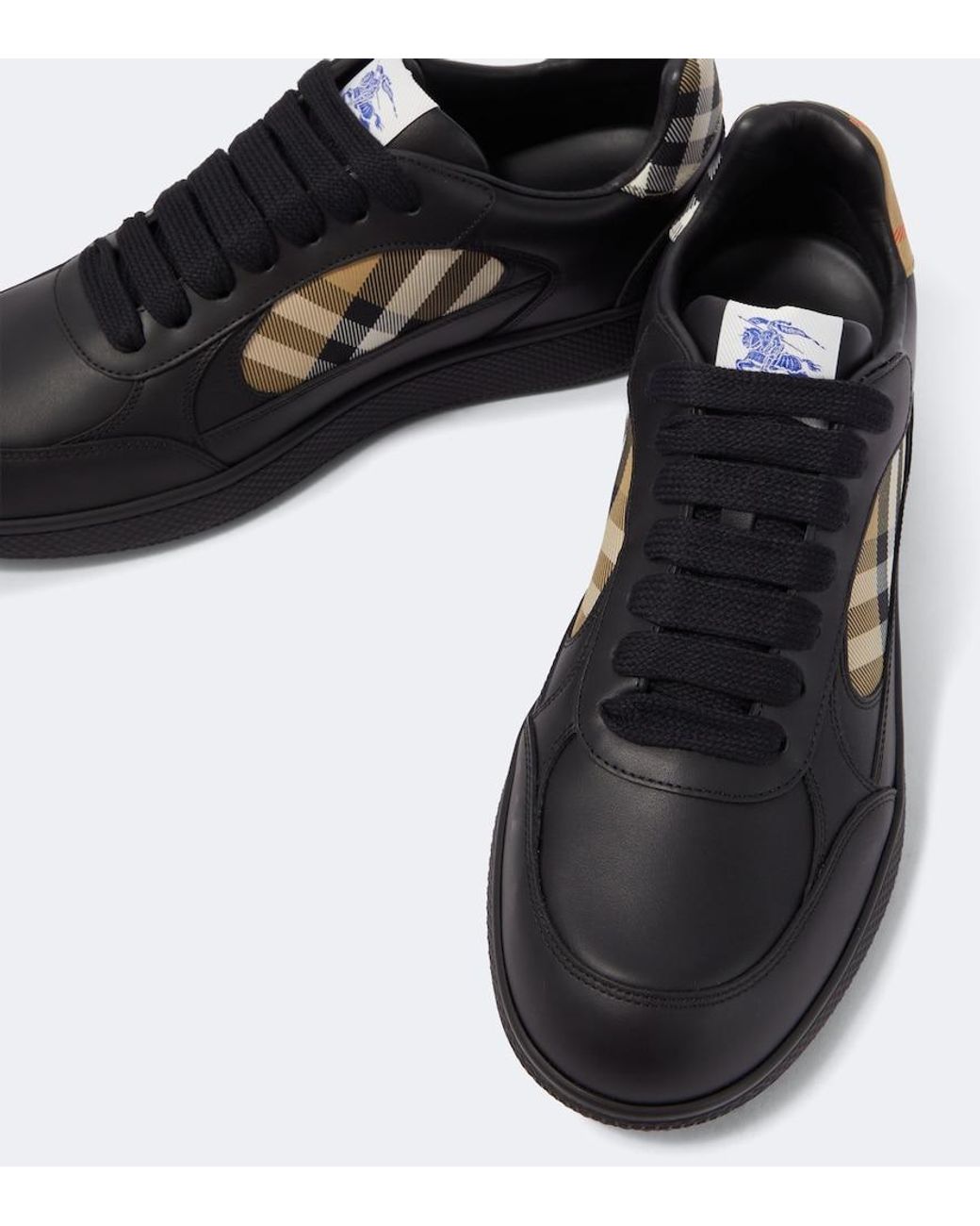 Burberry Black Terrace Check Leather Sneakers for men