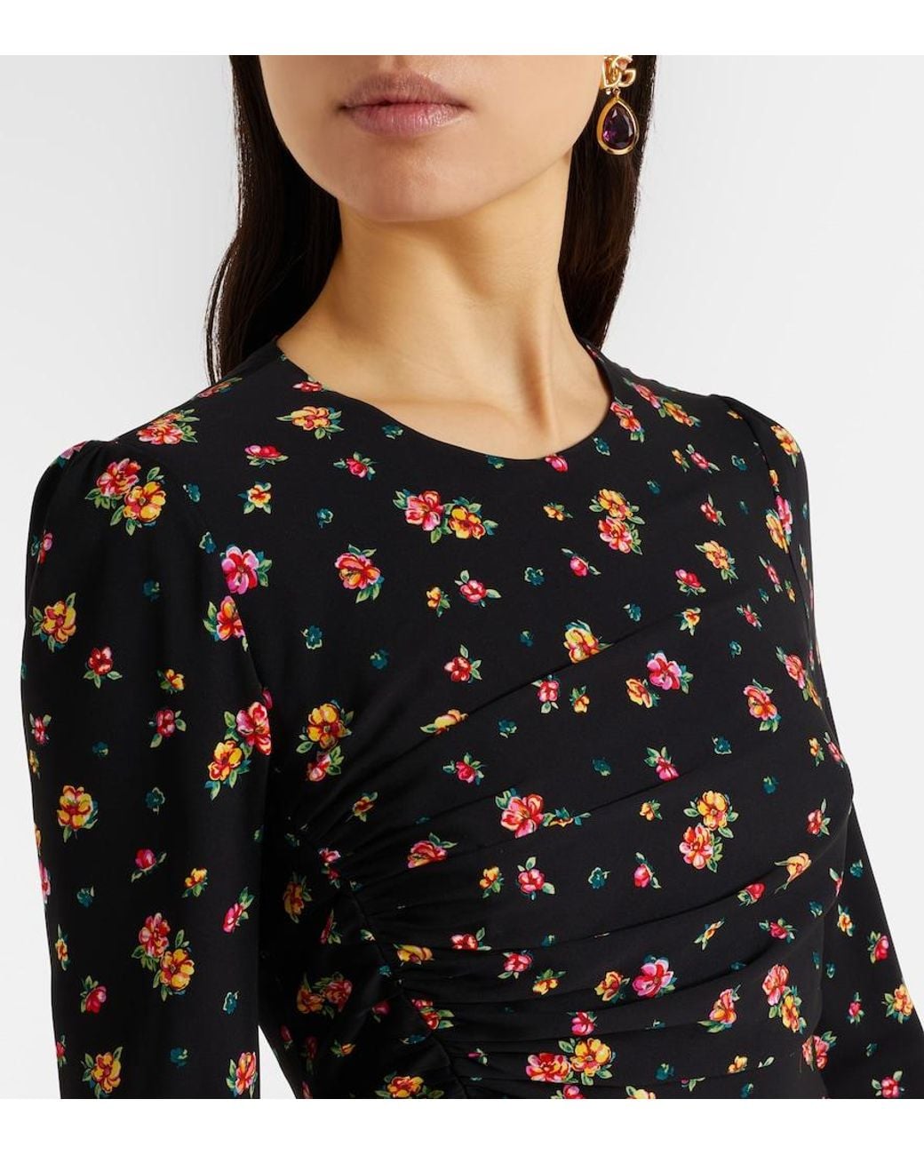 Dolce & Gabbana Black Floral Silk-Blend Midi Dress