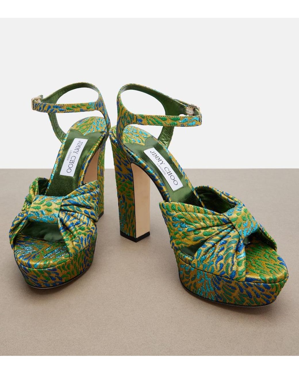 Jimmy Choo Green Heloise Brocade Platform Sandals