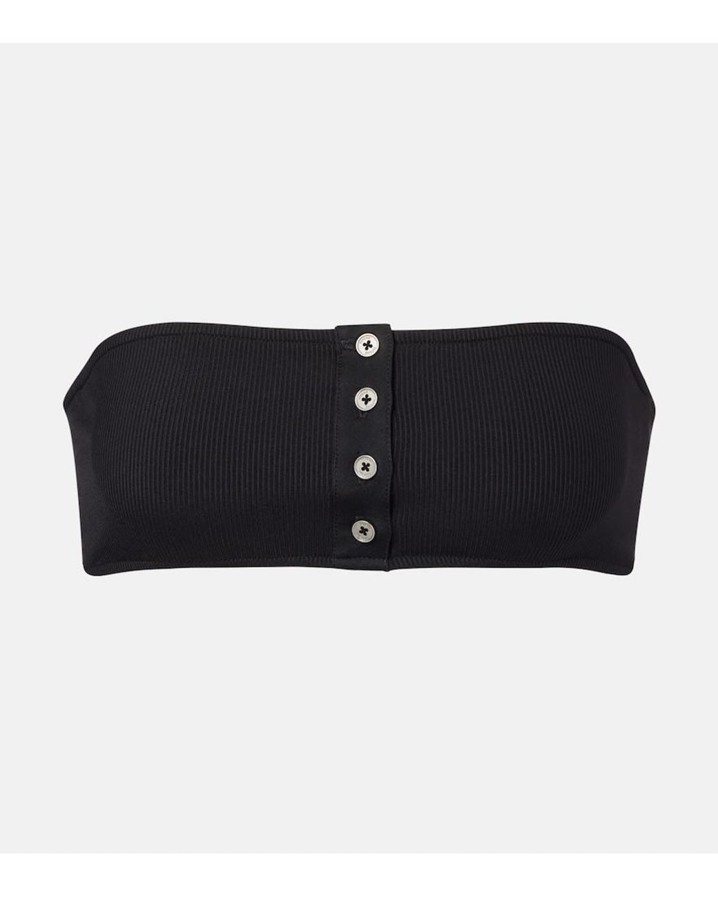 Totême Black Ribbed-Knit Bandeau Bikini Top
