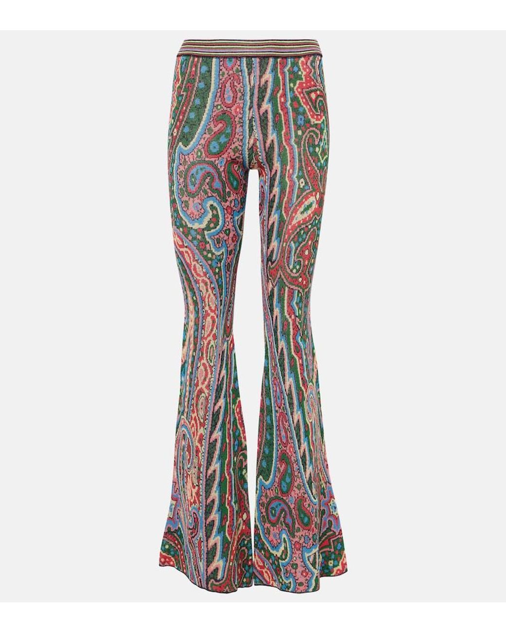 Etro Multicolor Knitted Paisley Jacquard Flared Pants