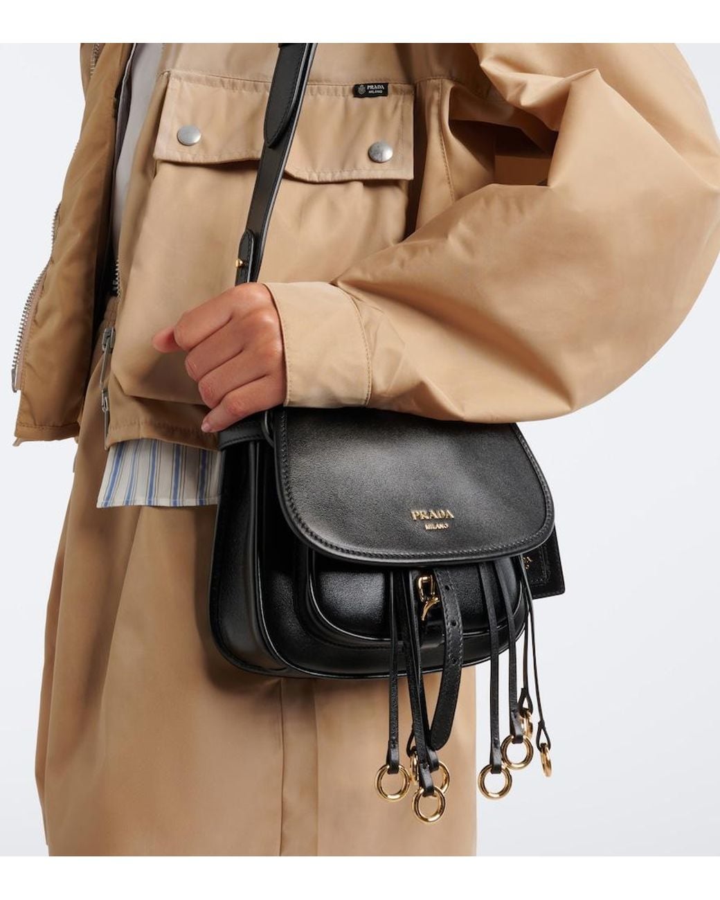 Prada White Corsaire Mini Fringed Leather Shoulder Bag