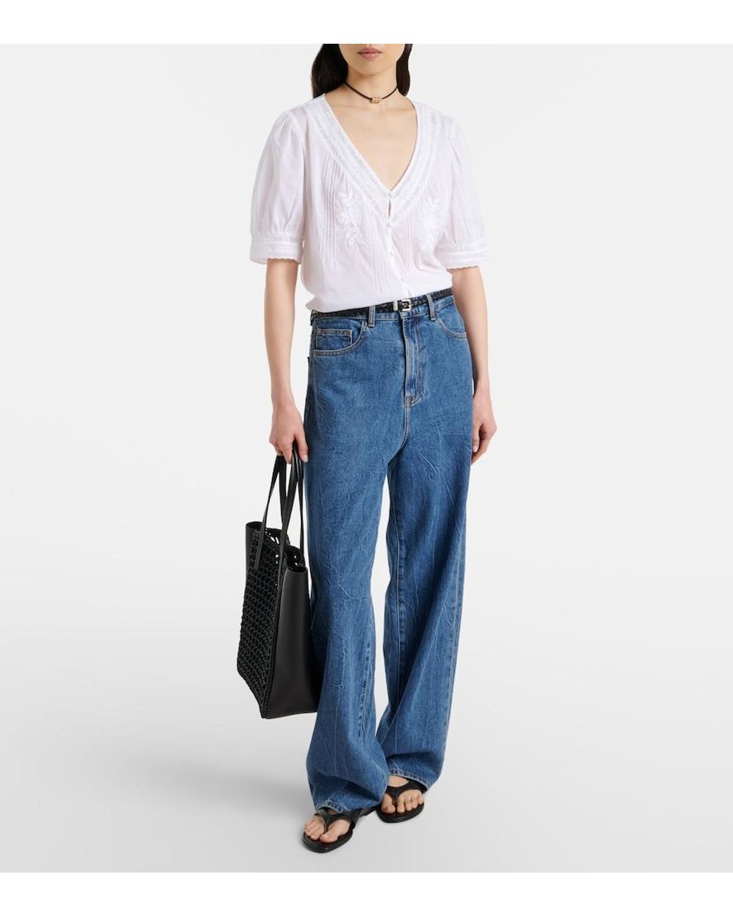 Velvet White Mavis Lace-Trimmed Cotton Blouse
