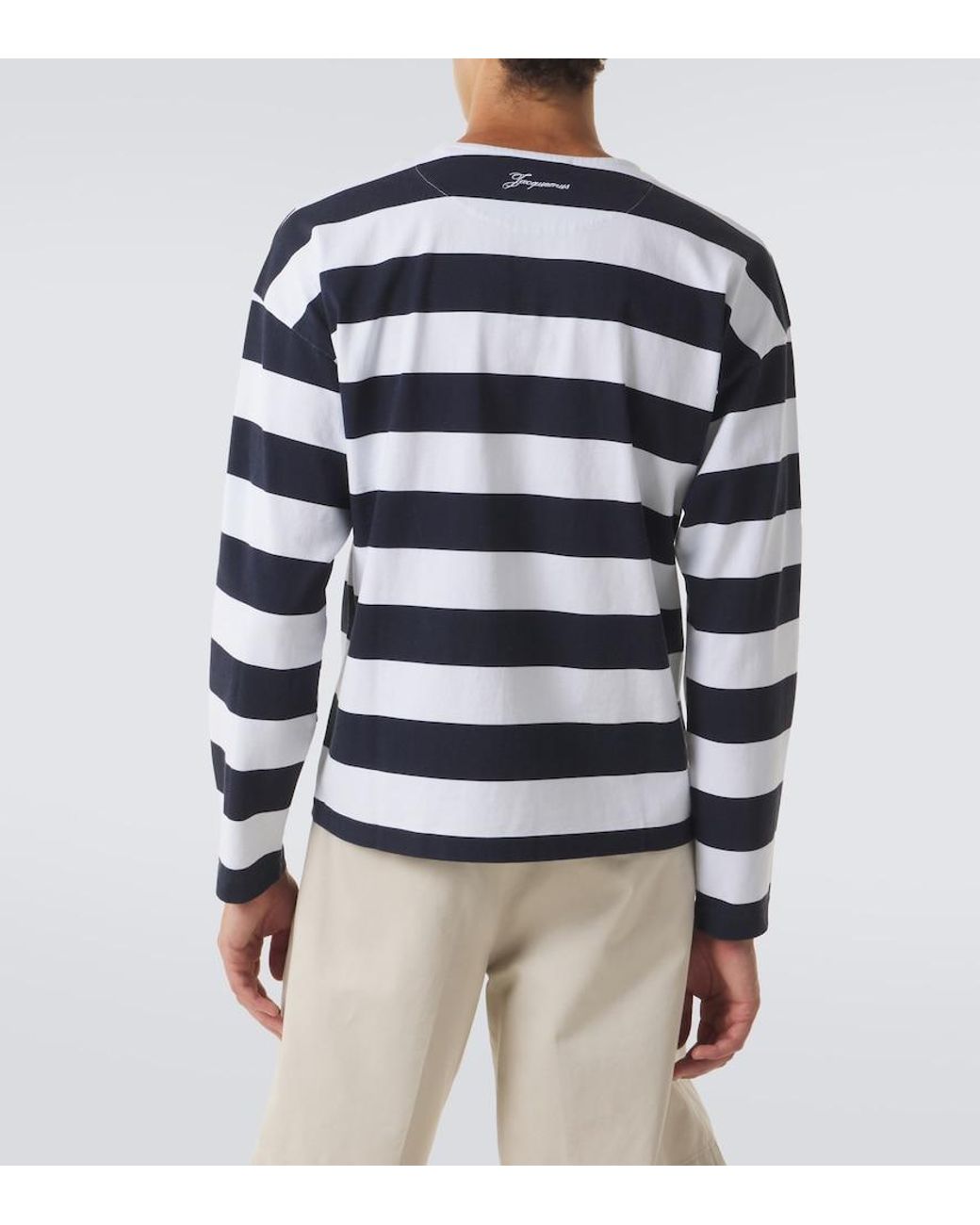 Jacquemus Blue Mariniere Striped Cotton Jersey Henley Shirt for men