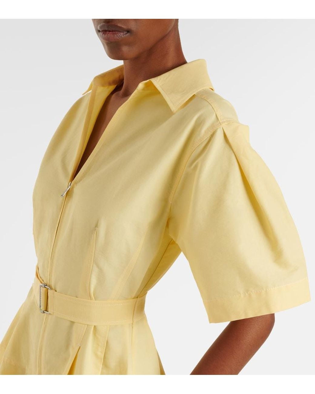 Jonathan Simkhai Yellow Belted Cotton-Blend Shirt Dress