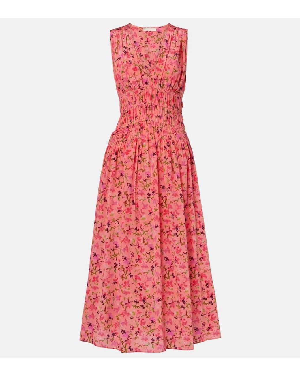 Ulla Johnson Red Sylvie Floral Silk Midi Dress