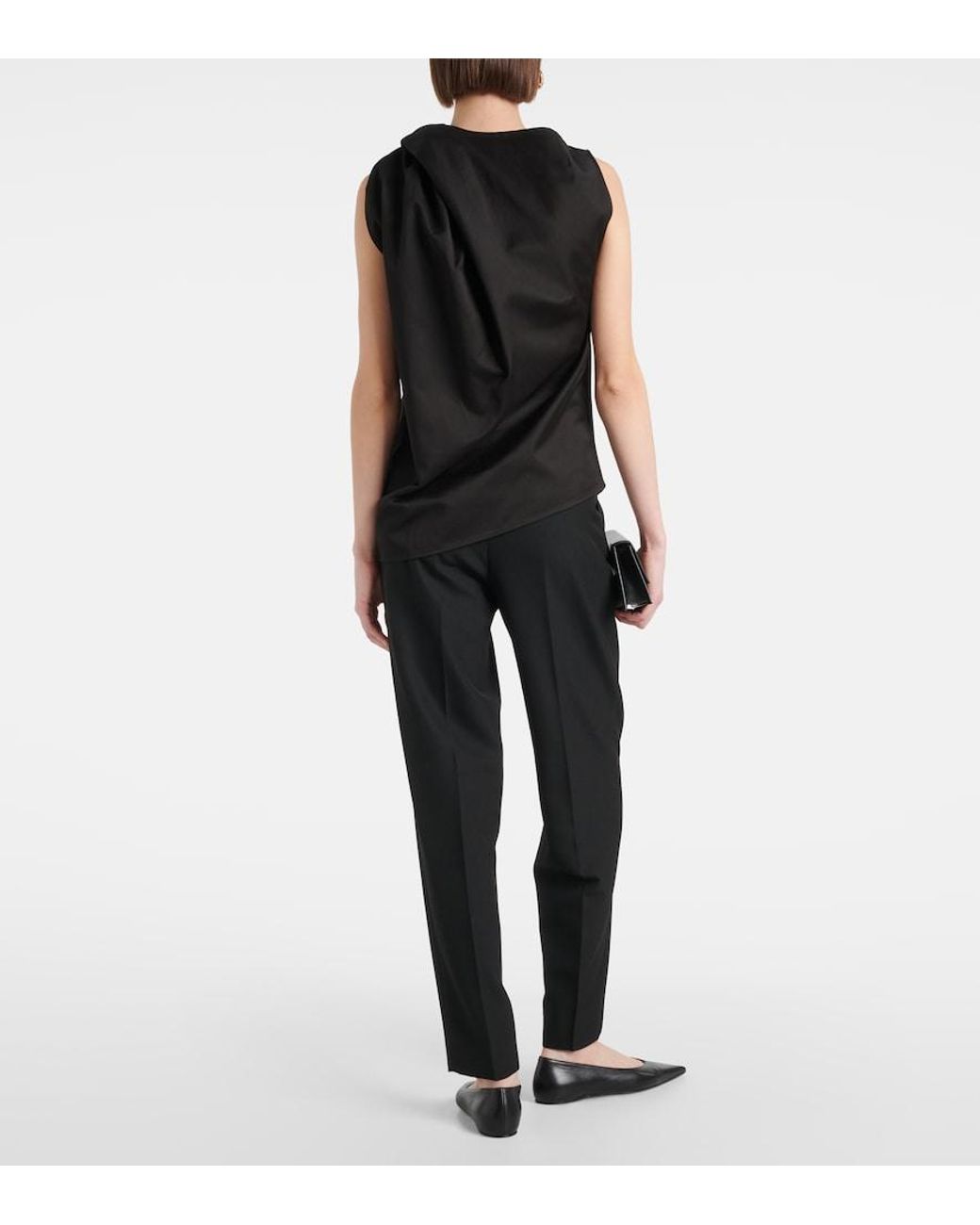 Totême Black Draped Cotton And Linen Top