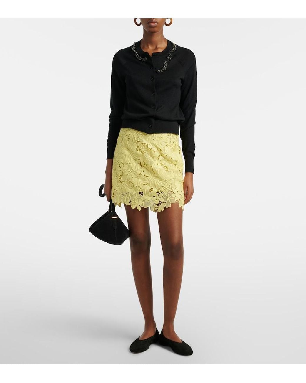 Sportmax Yellow Bora Floral Lace Miniskirt