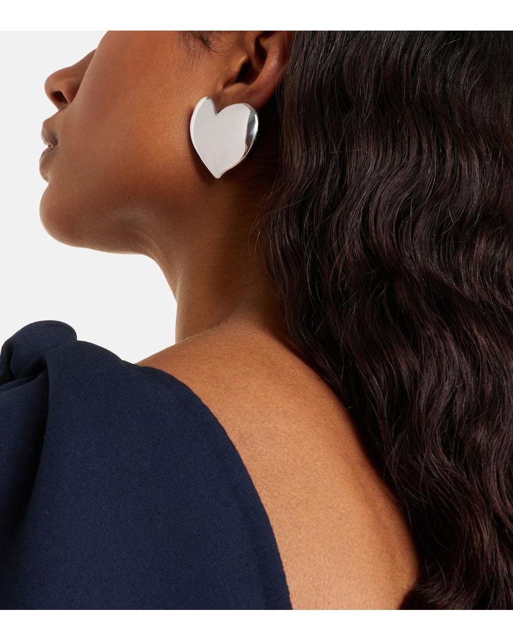 Oscar de la Renta White Heart Clip-On Earrings