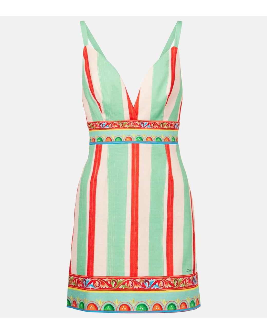 Dolce & Gabbana Red Taormina Striped Cotton-Blend Minidress