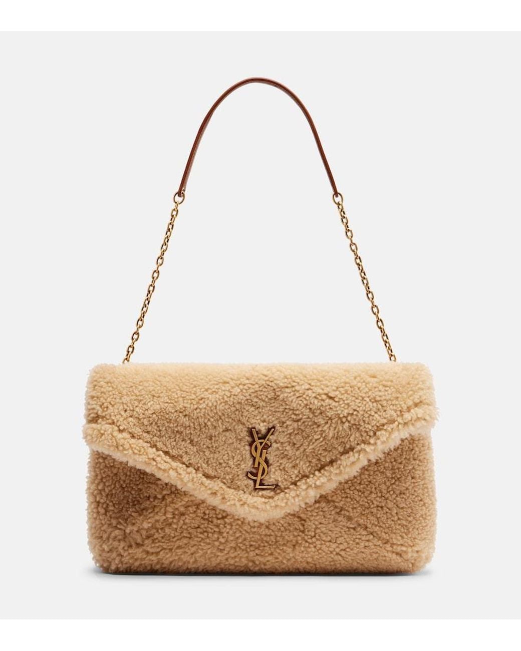 Saint Laurent Metallic Cassandre Envelope Shearling Shoulder Bag