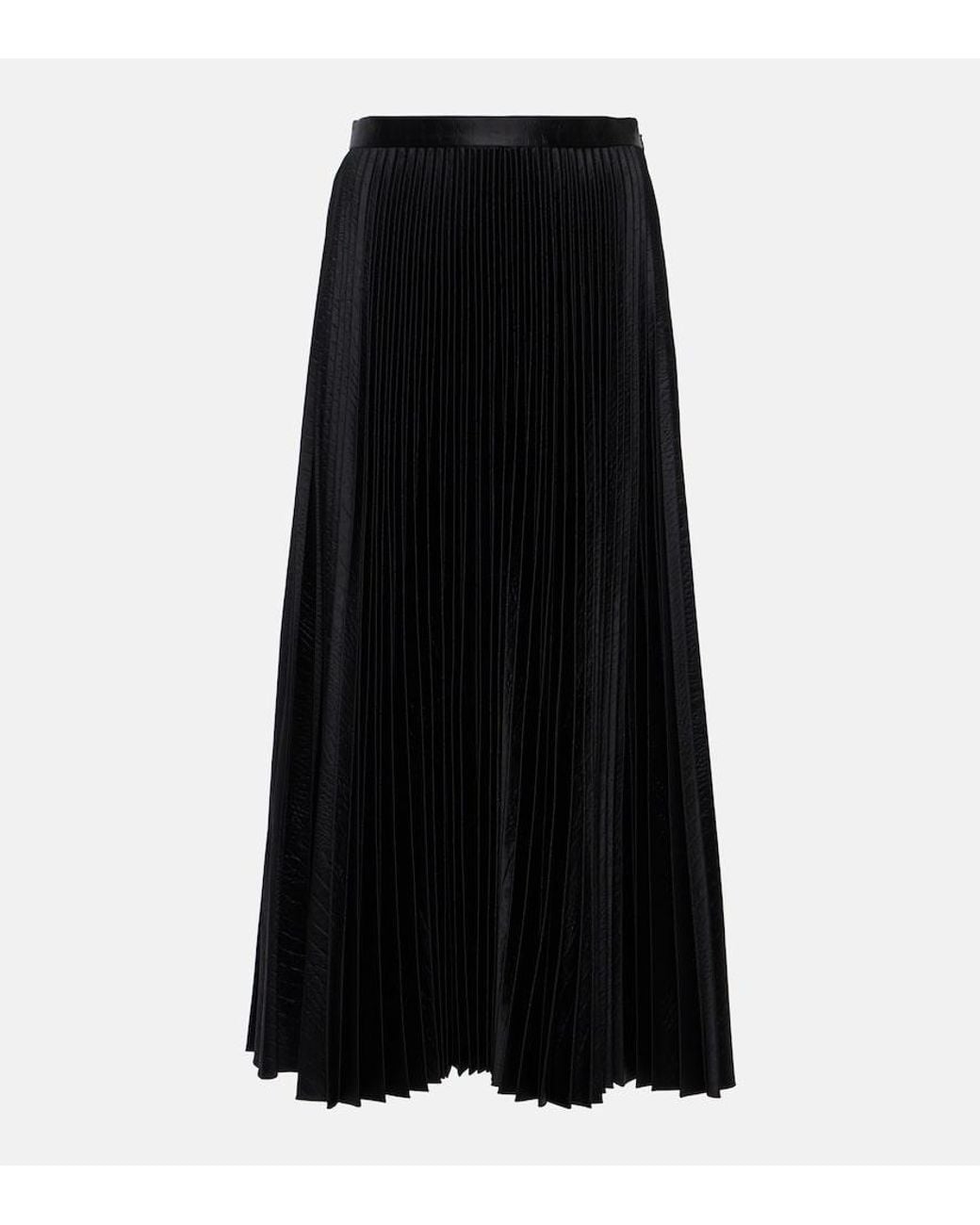 Alaïa Black Pleated Croc-Effect Satin Midi Skirt