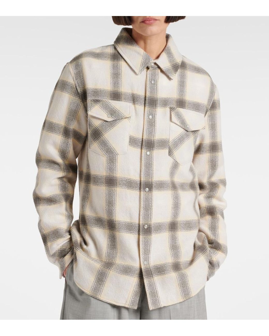 God's True Cashmere Natural Moon Plaid Cashmere Shirt