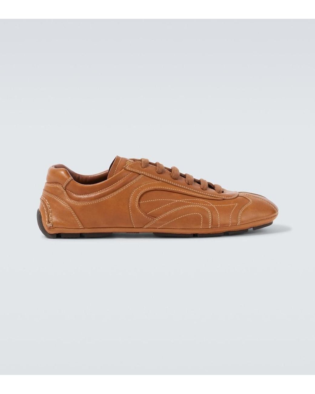 Prada Brown Nappa Leather Antiqued Sneakers for men