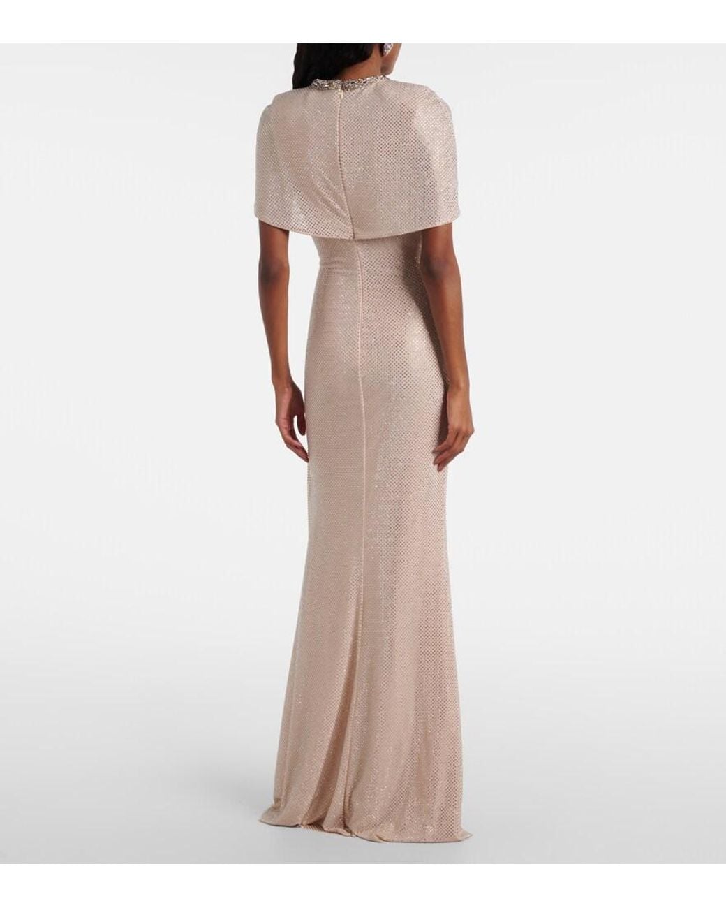 Self-Portrait Natural Embellished Caped Maxi Dress