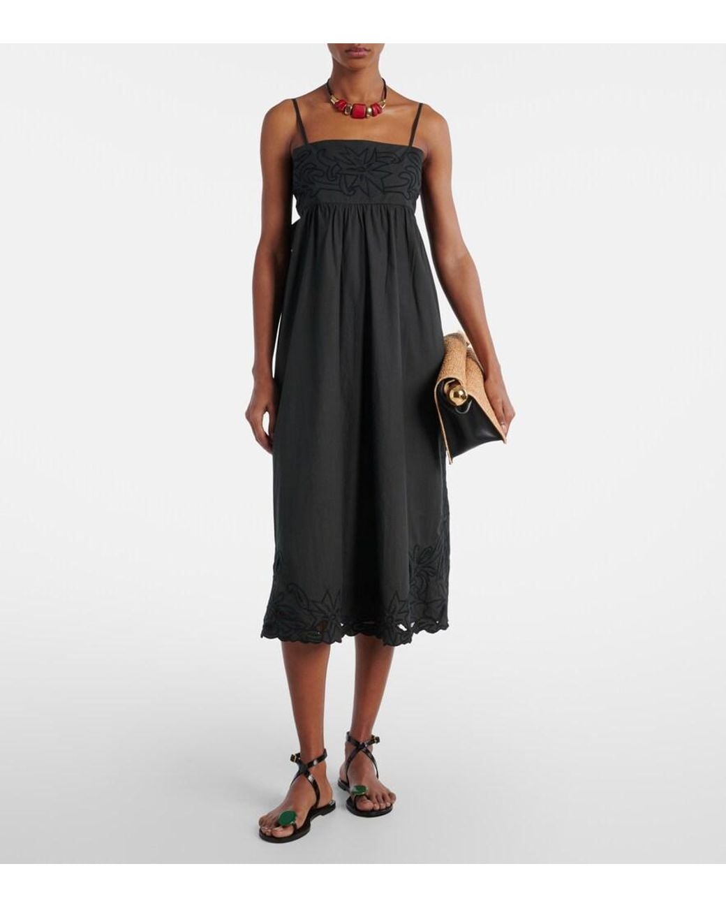 Juliet Dunn Black Floral Embroidered Cotton Minidress