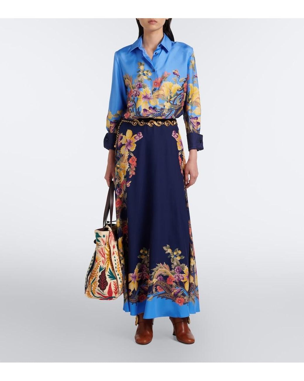 Etro Blue Floral Silk Shirt