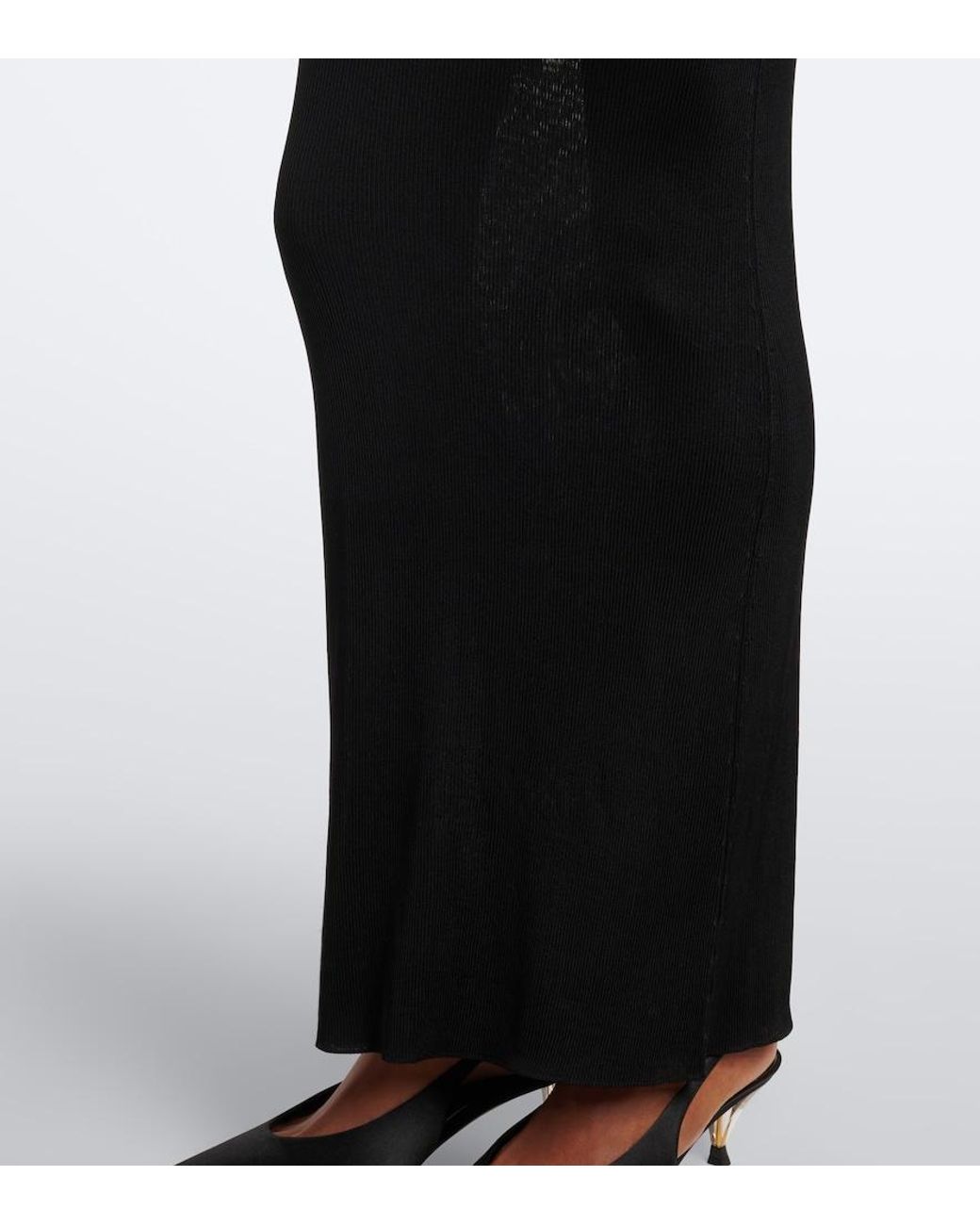 Saint Laurent Black Cassandre Ribbed-Knit Silk Maxi Dress