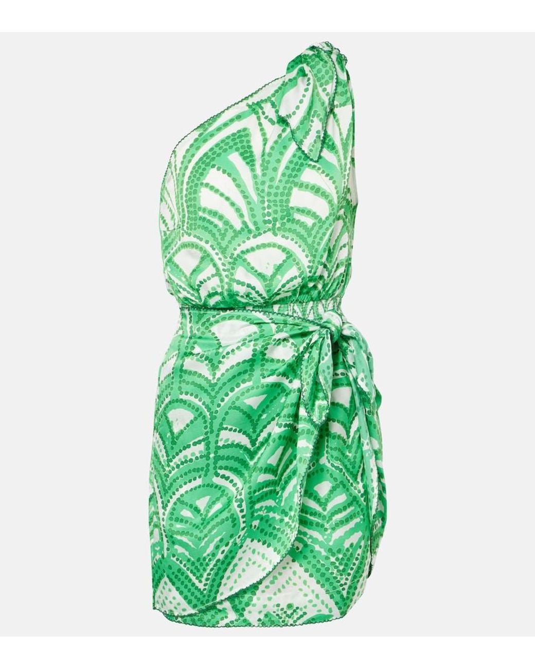 Poupette Green Celie Printed One-Shoulder Minidress