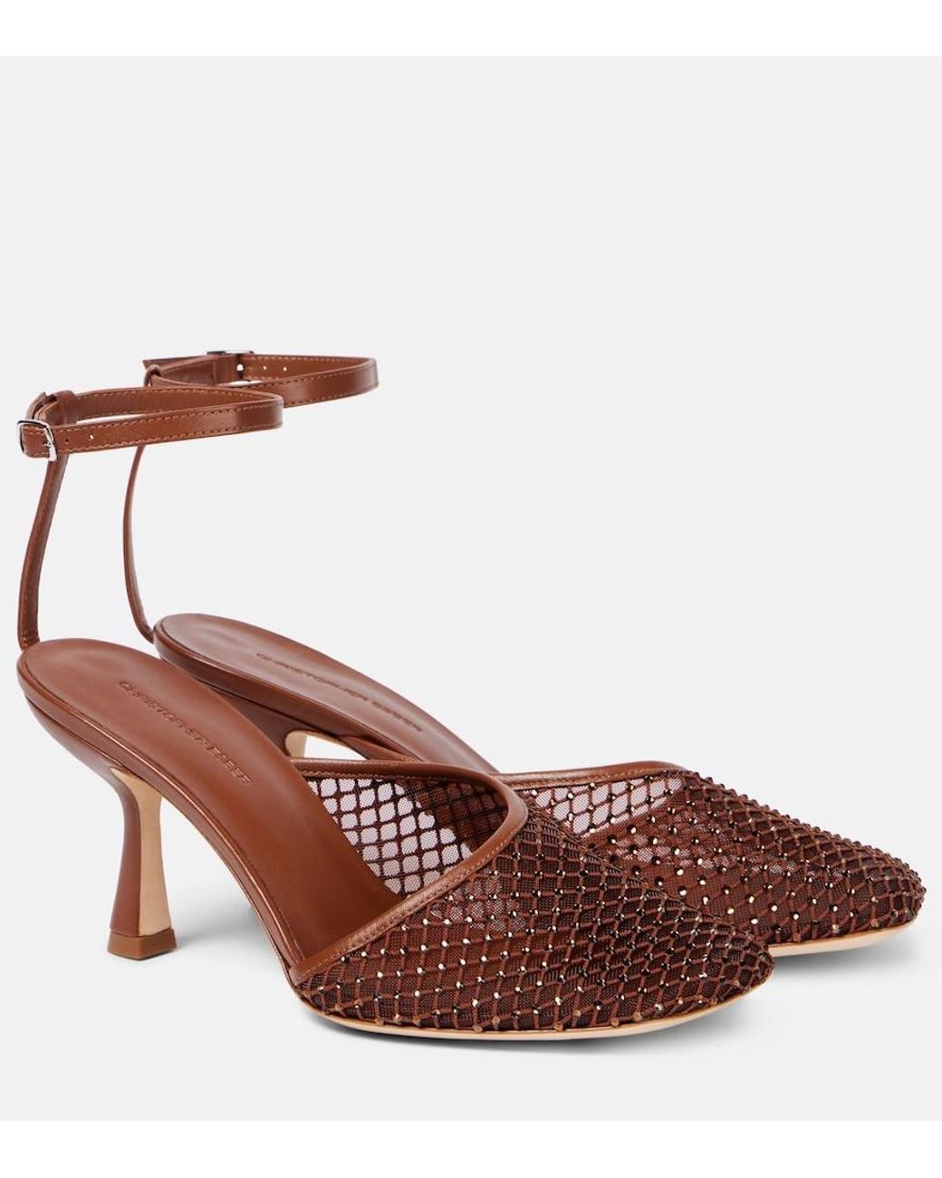 Christopher Esber Brown Minette Crystal-Embellished Mesh Pumps