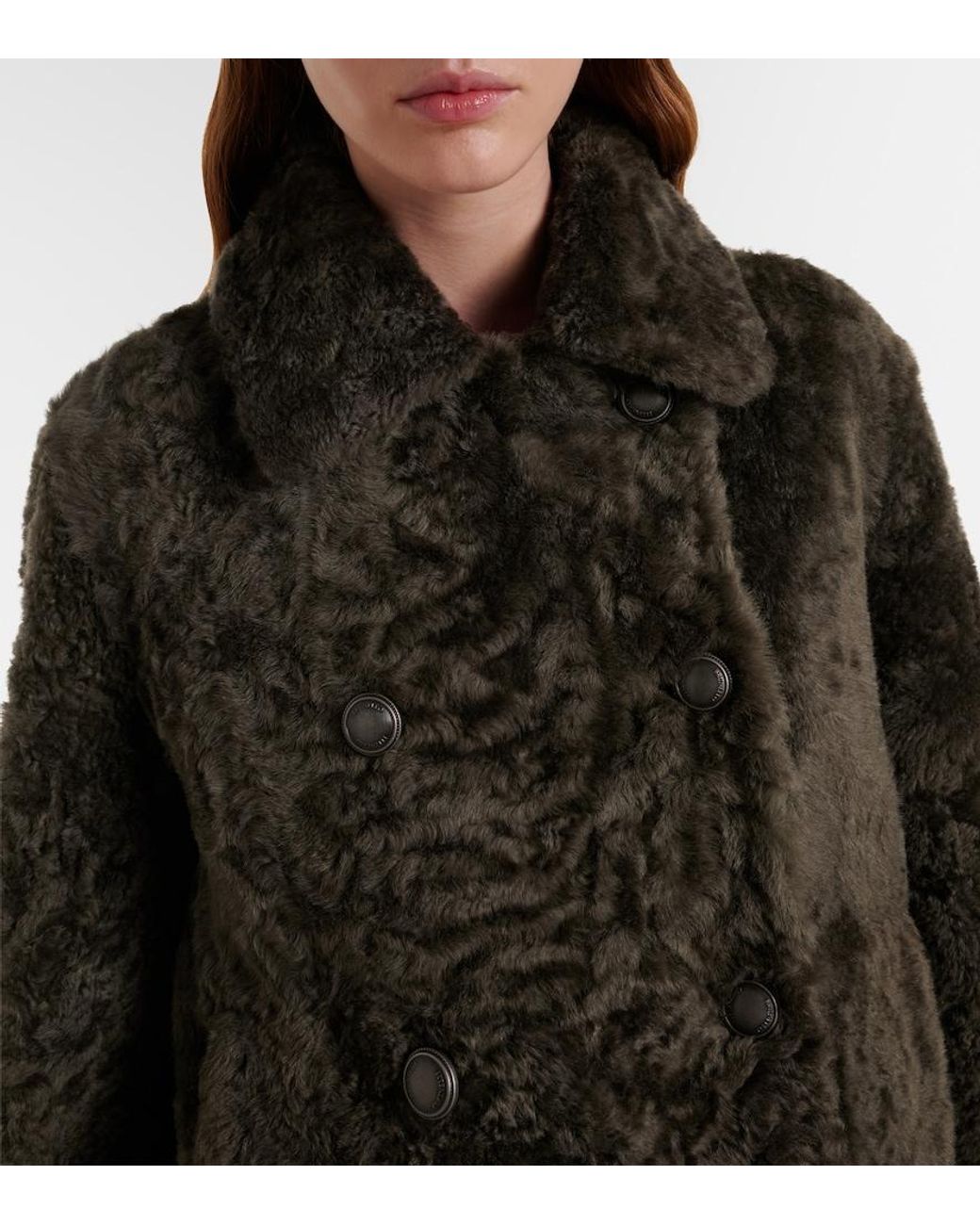 Brunello Cucinelli Green Cropped Double-Breasted Shearling Jacket