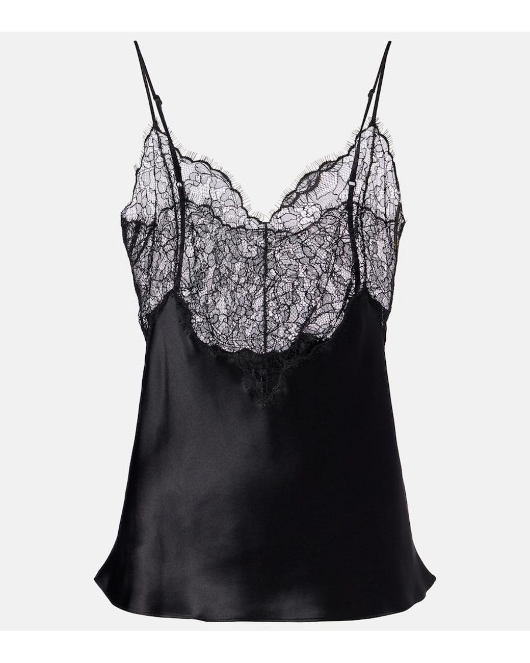 Nili Lotan Black Mabelle Lace-Trimmed Silk Satin Camisole