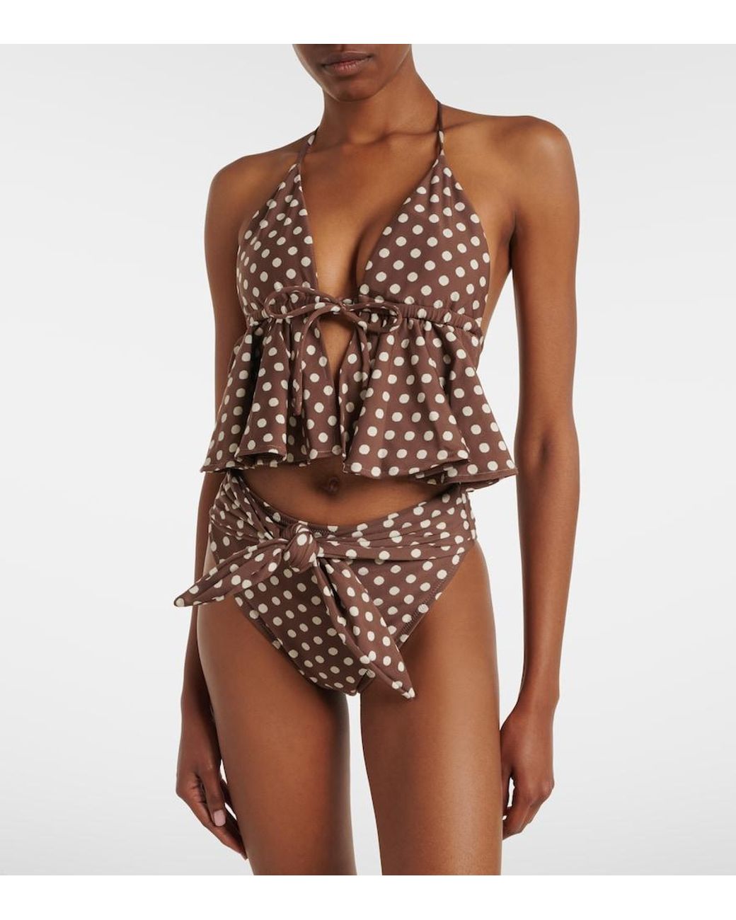 Montce Brown Emma Ruffled Polka-Dot Top