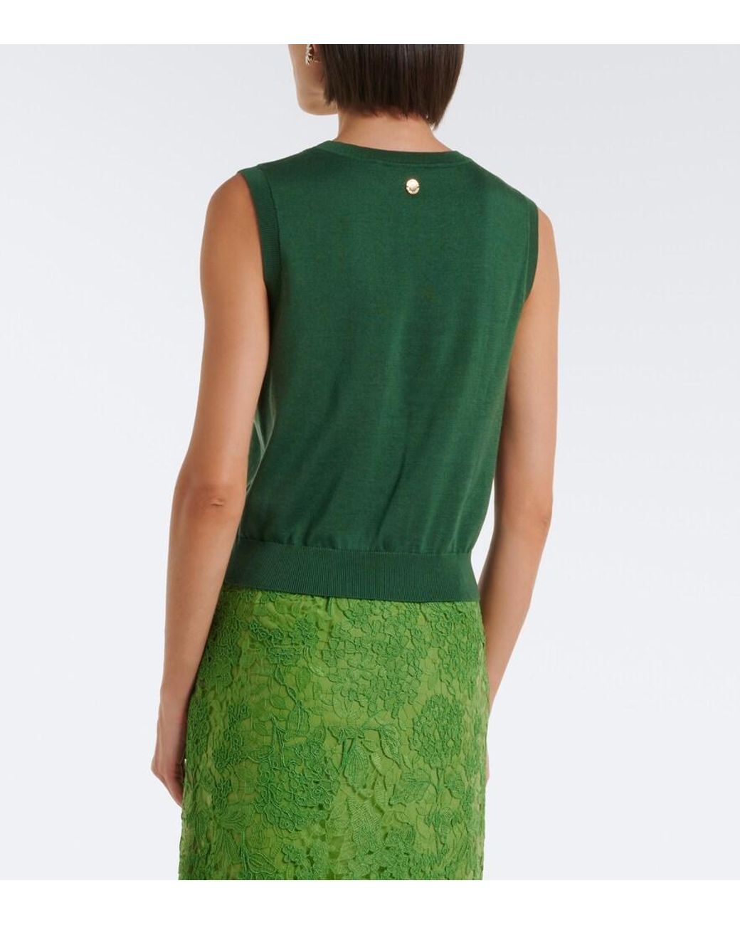 Carolina Herrera Green Silk And Cotton Tank Top