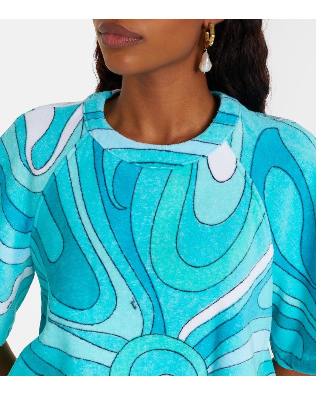 Emilio Pucci Blue Iride Cotton Terry Crop Top