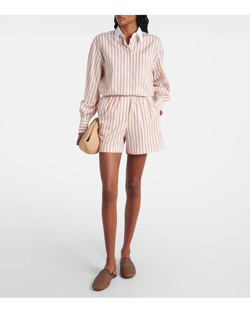 Brunello Cucinelli Pink Striped Cotton And Silk Bermuda Shorts