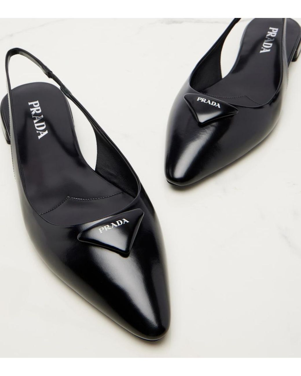 Prada Black Leather Slingback Ballet Flats