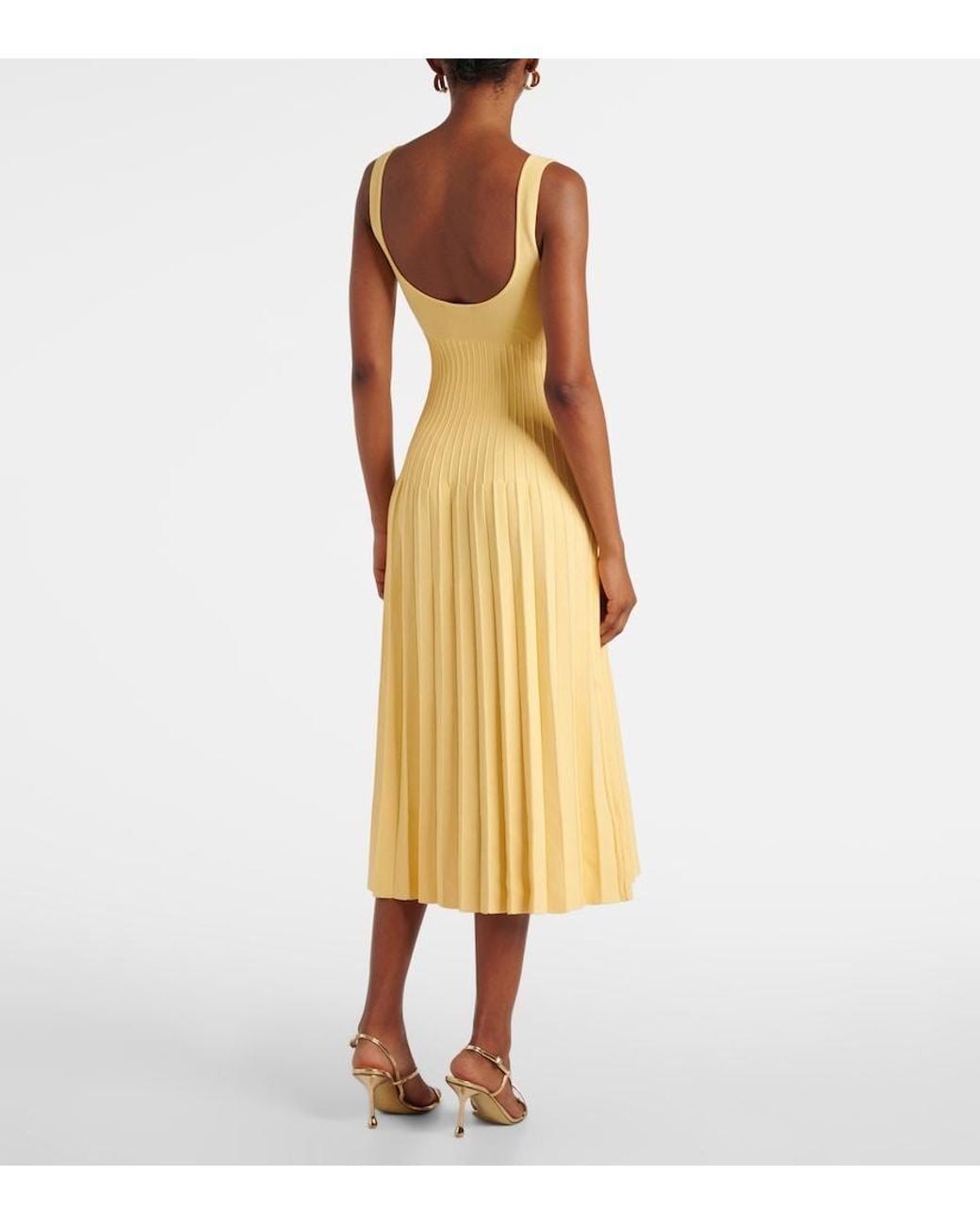 Staud Yellow Ellison Pleated Midi Dress