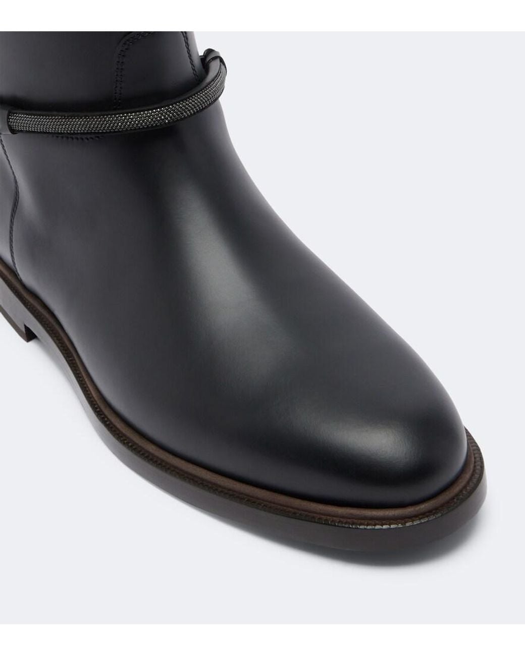 Brunello Cucinelli Black Monili Leather Knee-High Boots