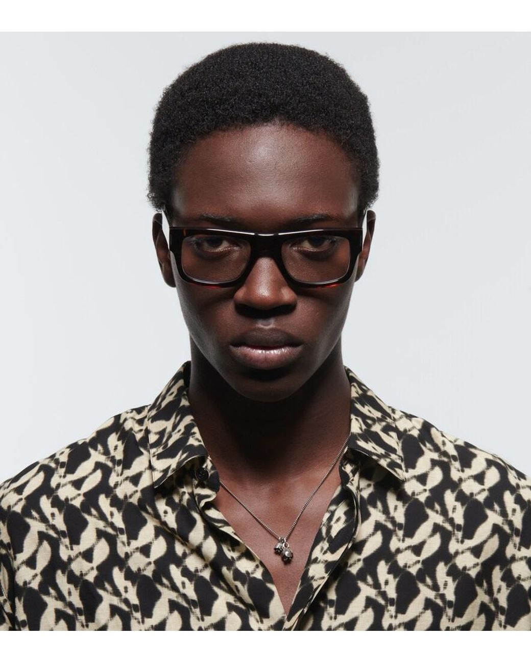 Saint Laurent Brown Sl 574 Rectangular Glasses for men