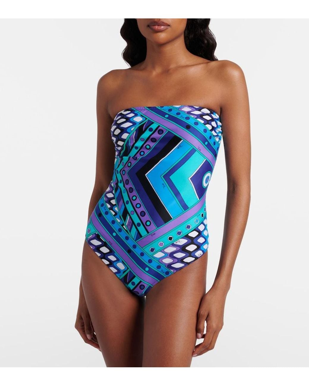 Emilio Pucci Blue Vivara Strapless Swimsuit