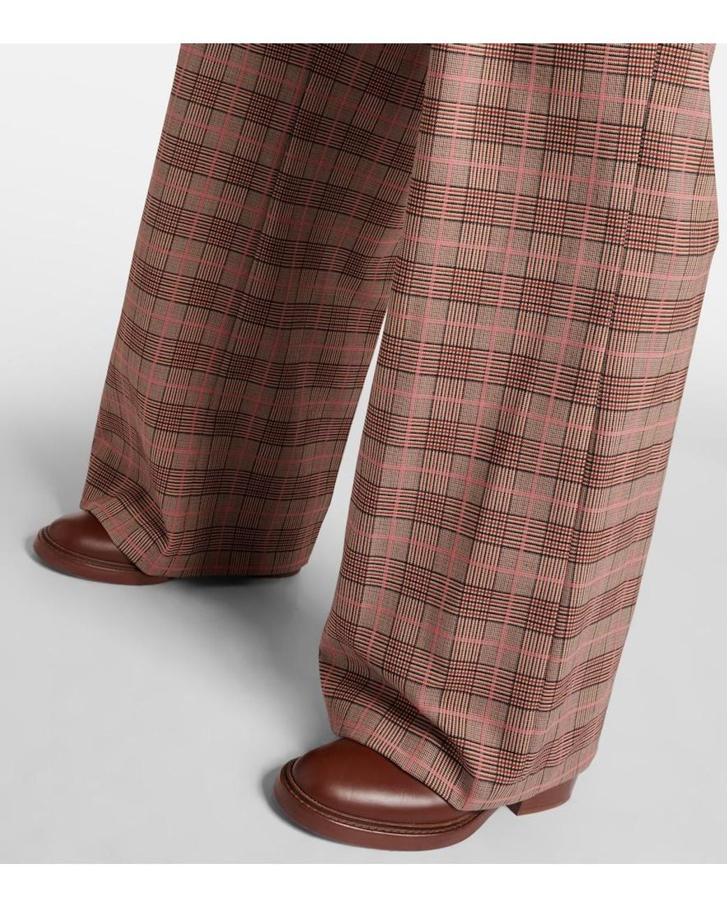 Etro Brown Checked High-Rise Wide-Leg Pants