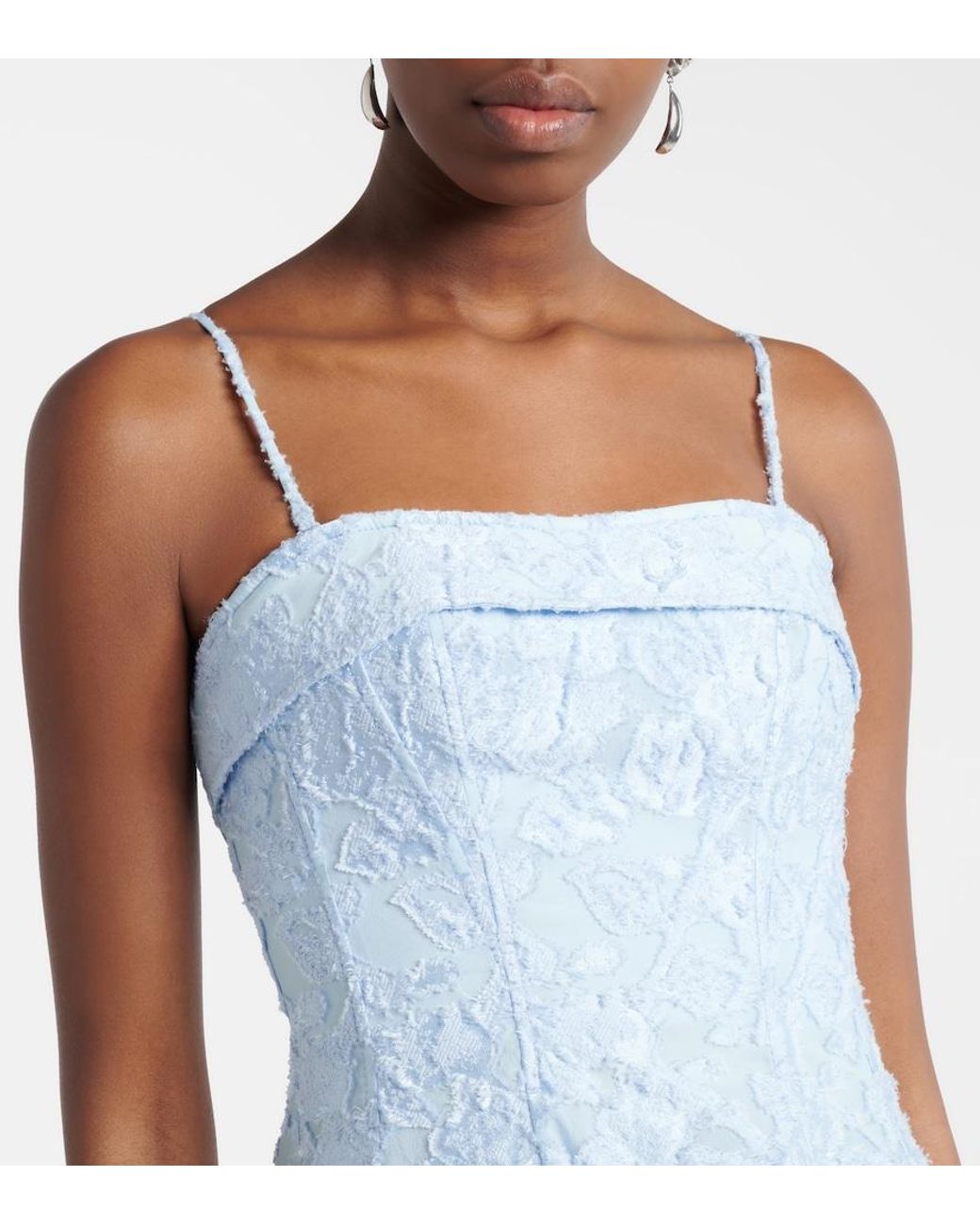 Jonathan Simkhai Blue Valeria Embroidered Midi Dress