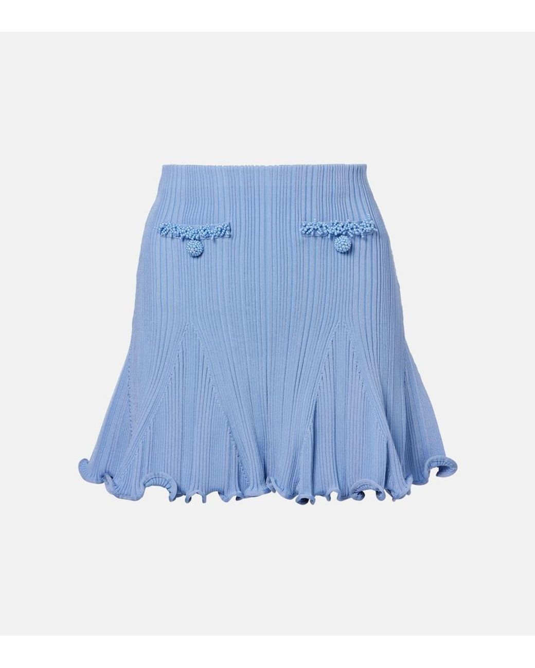 Self-Portrait Blue Beaded Ribbed-Knit Miniskirt