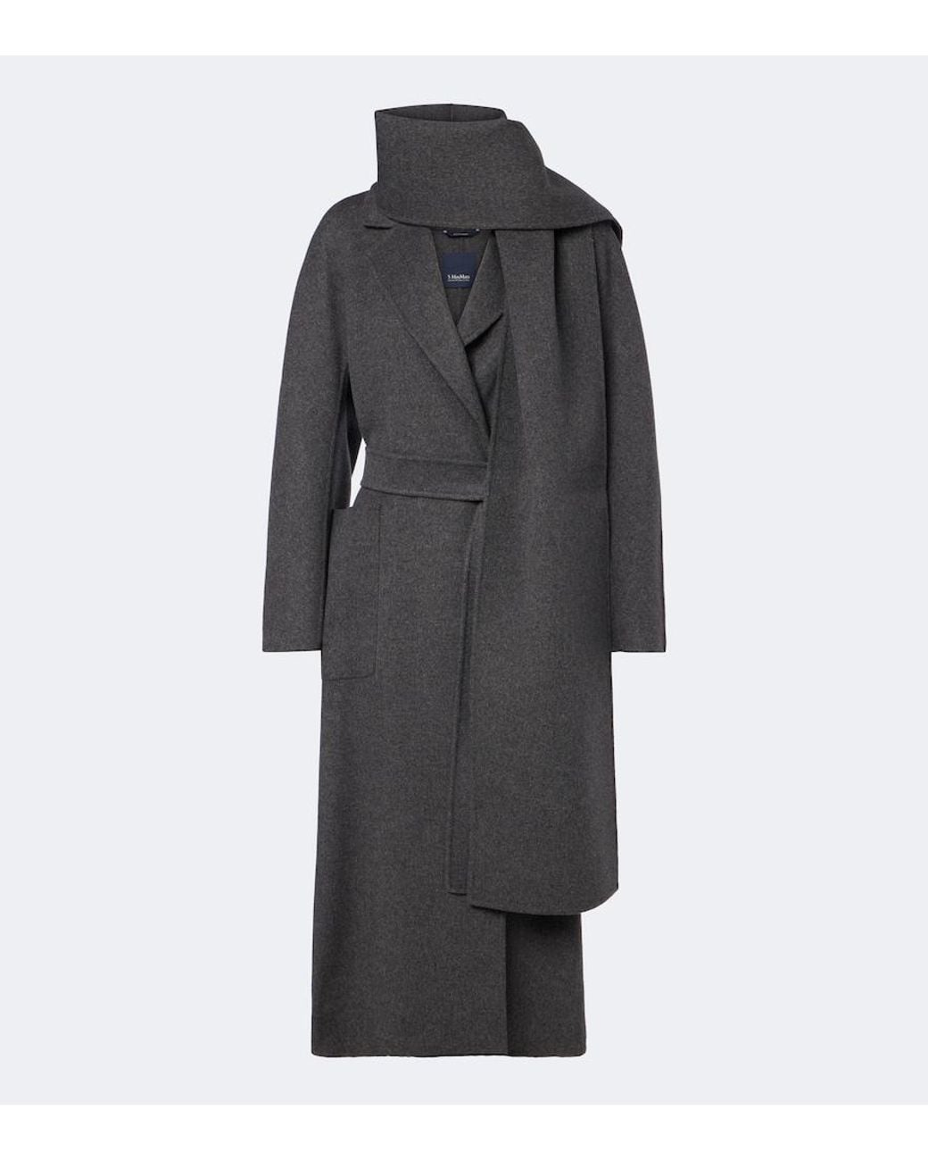 Max Mara Black Scarf-Detail Virgin Wool Wrap Coat
