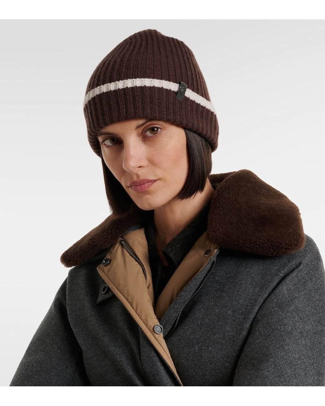 Brunello Cucinelli Brown Monili Ribbed-Knit Cashmere Beanie