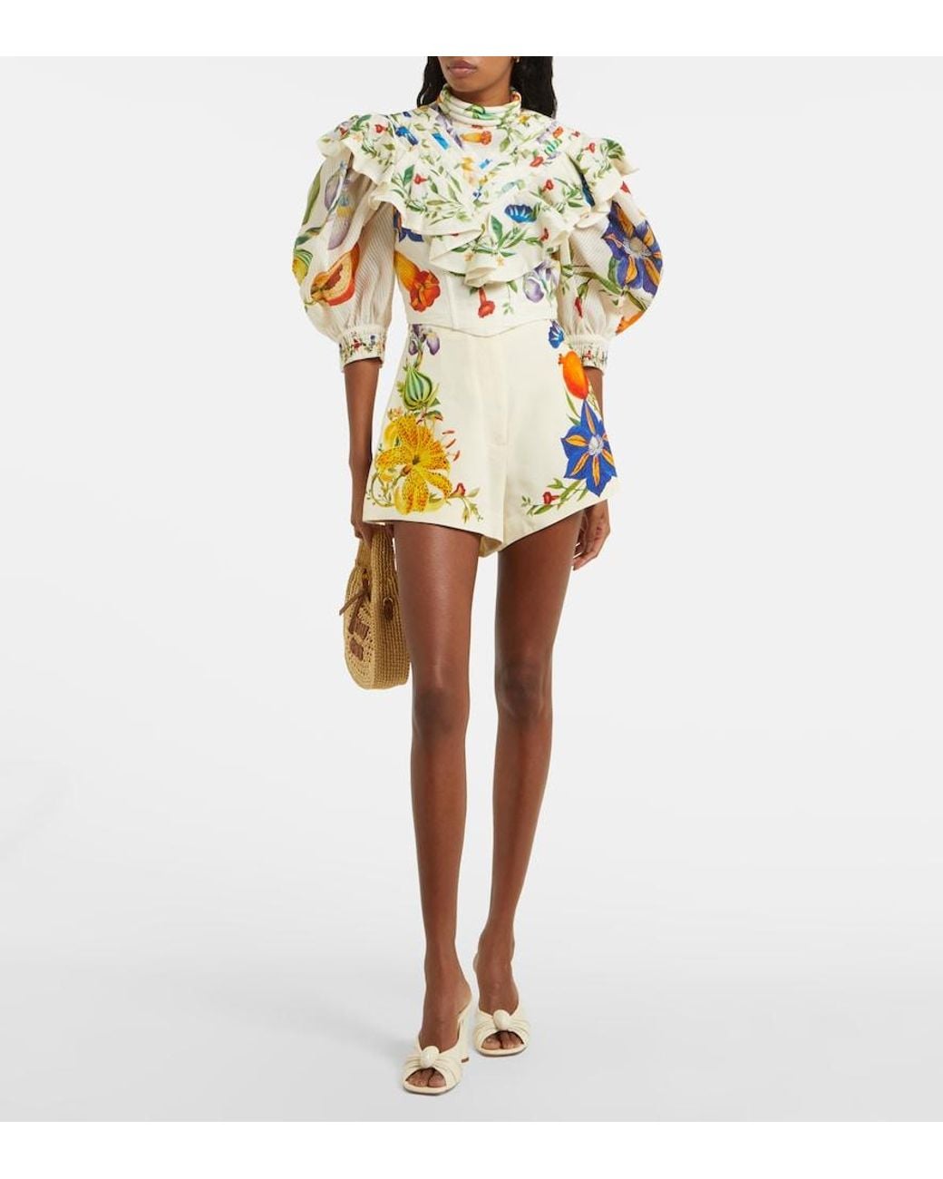 ALÉMAIS White Flores Floral High-Rise Shorts