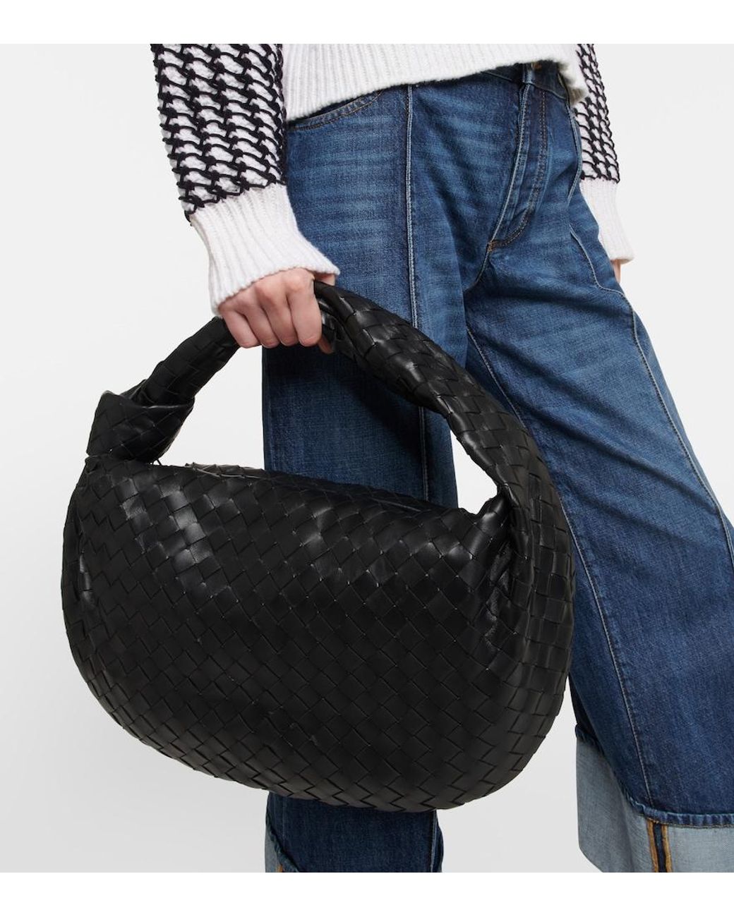 Bottega Veneta Black Jodie Small Intrecciato Leather Hobo Bag