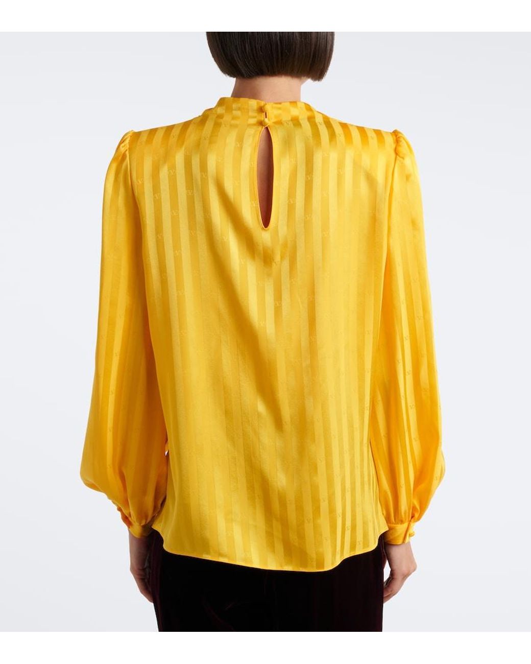 Valentino Yellow Vlogo Striped Silk Jacquard Blouse