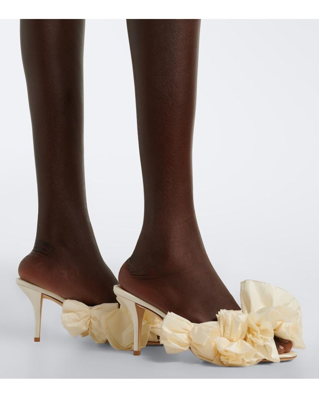 Magda Butrym Natural Floral-Applique Satin Mules
