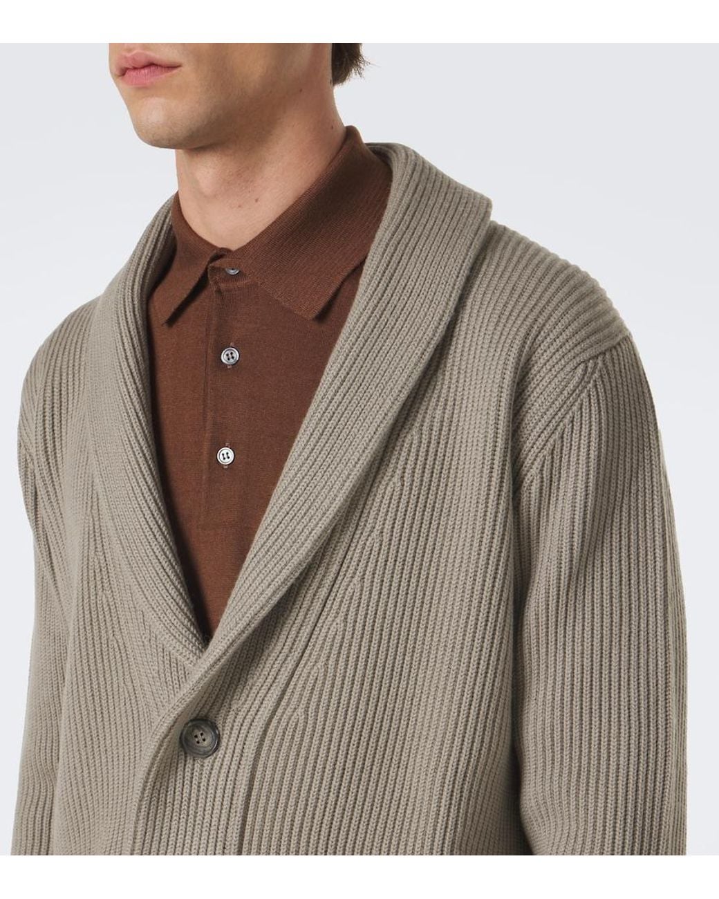 Thom Sweeney Natural Ribbed-Knit Wool Cardigan for men