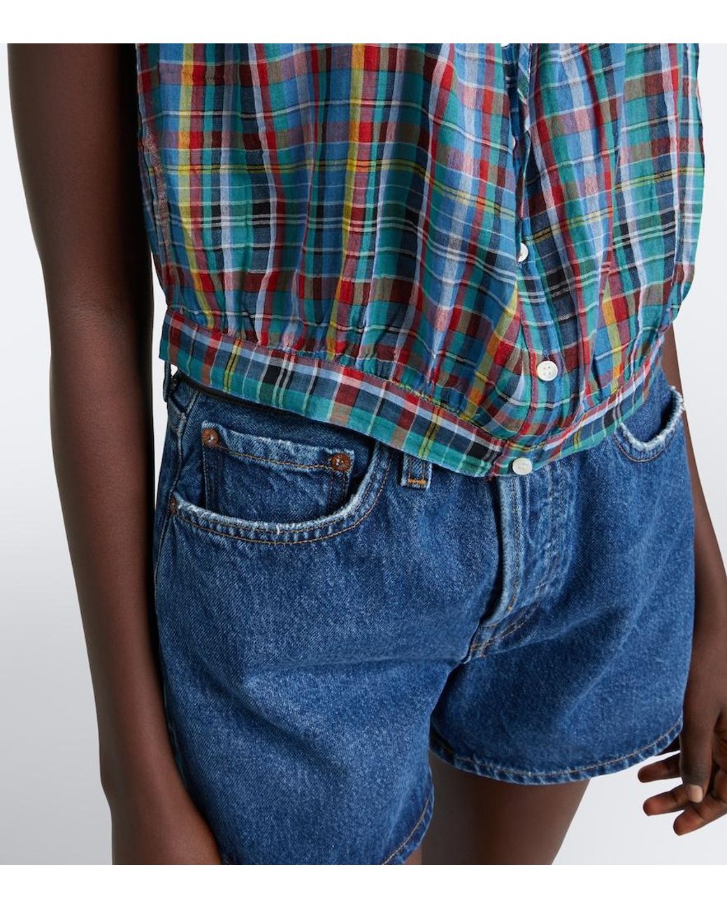 Doen Blue Theo Plaid Cotton Voile Top