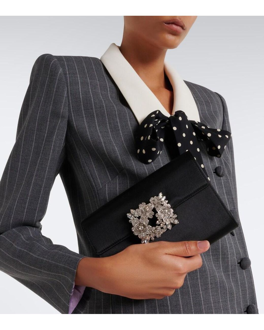 Roger Vivier Black Efflorescence Mini Embellished Satin Clutch